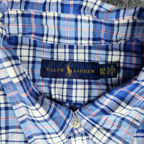 Ralph Lauren Shirt Men XLT Blue Button Plaid Flesh Pony Long Sleeve Casual Tall - Picture 5 of 11